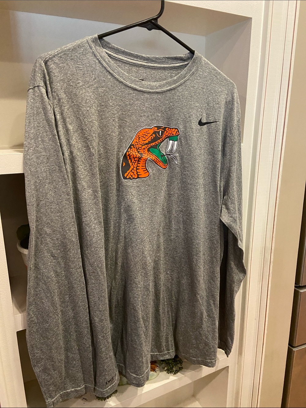 Nike Gray Long Sleeve Shirt dei-fit FAMU Rattlers HBCU Florida A&M